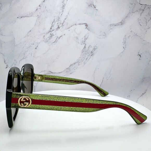 CLASSY New Gucci Sunglasses Black Square Red Green Web Arms Gold Metal GG Logo - Picture 14 of 16